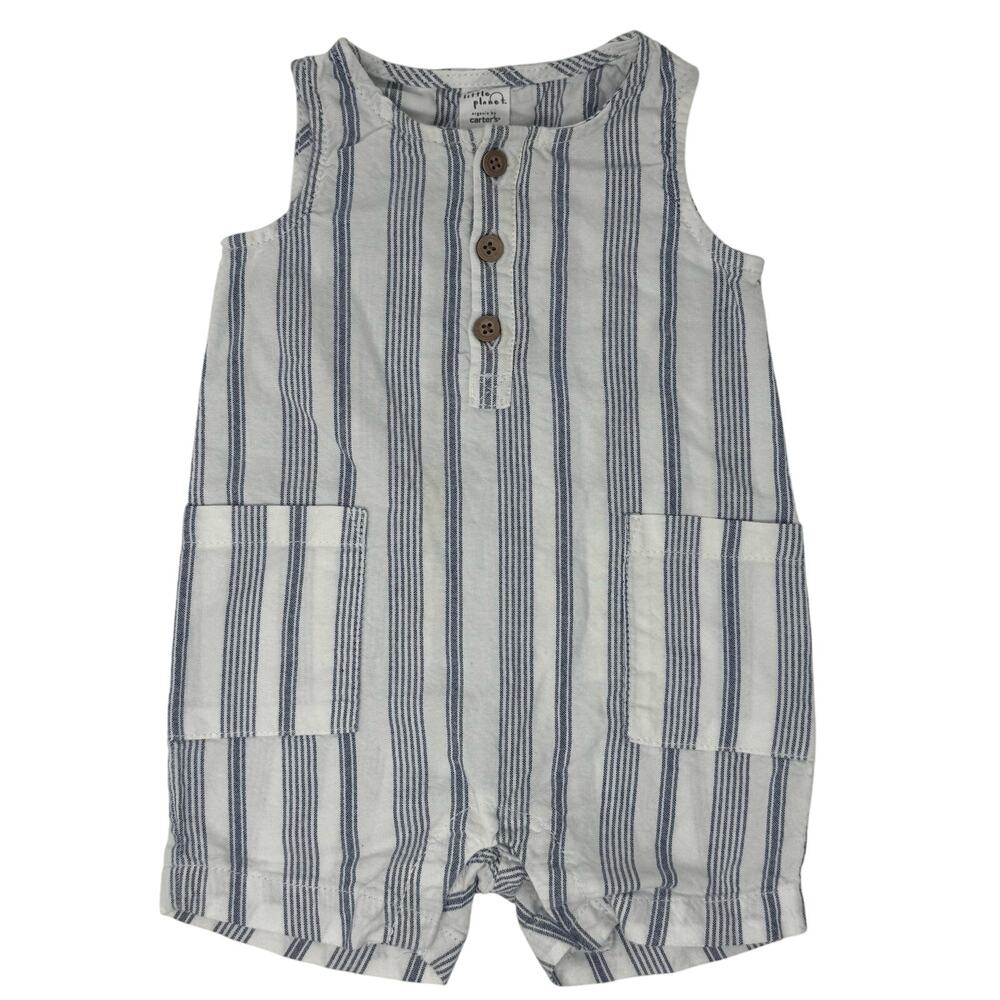 Organic by Carters Baby 6 Months Romper  Bodysuit White Blue Stripes